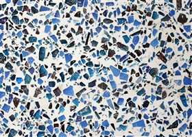 White polished  terrazzo flooring with blue glass aggregate 