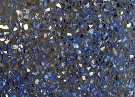 Black polished terrazzo cast on site floor with blue glass and mirror chips