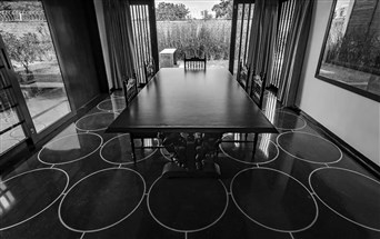 Black polished terrazzo flooring