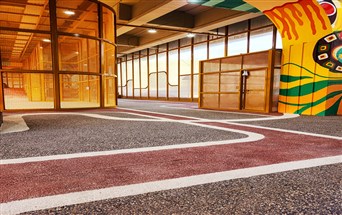 durable pebble wash floor for indoor sports facility